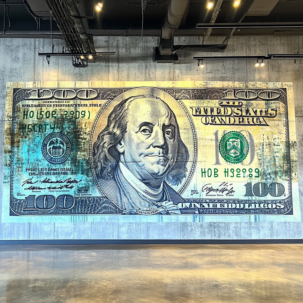 Illustration of a dollar bill on a wall, adding a touch of luxury and financial inspiration to the space