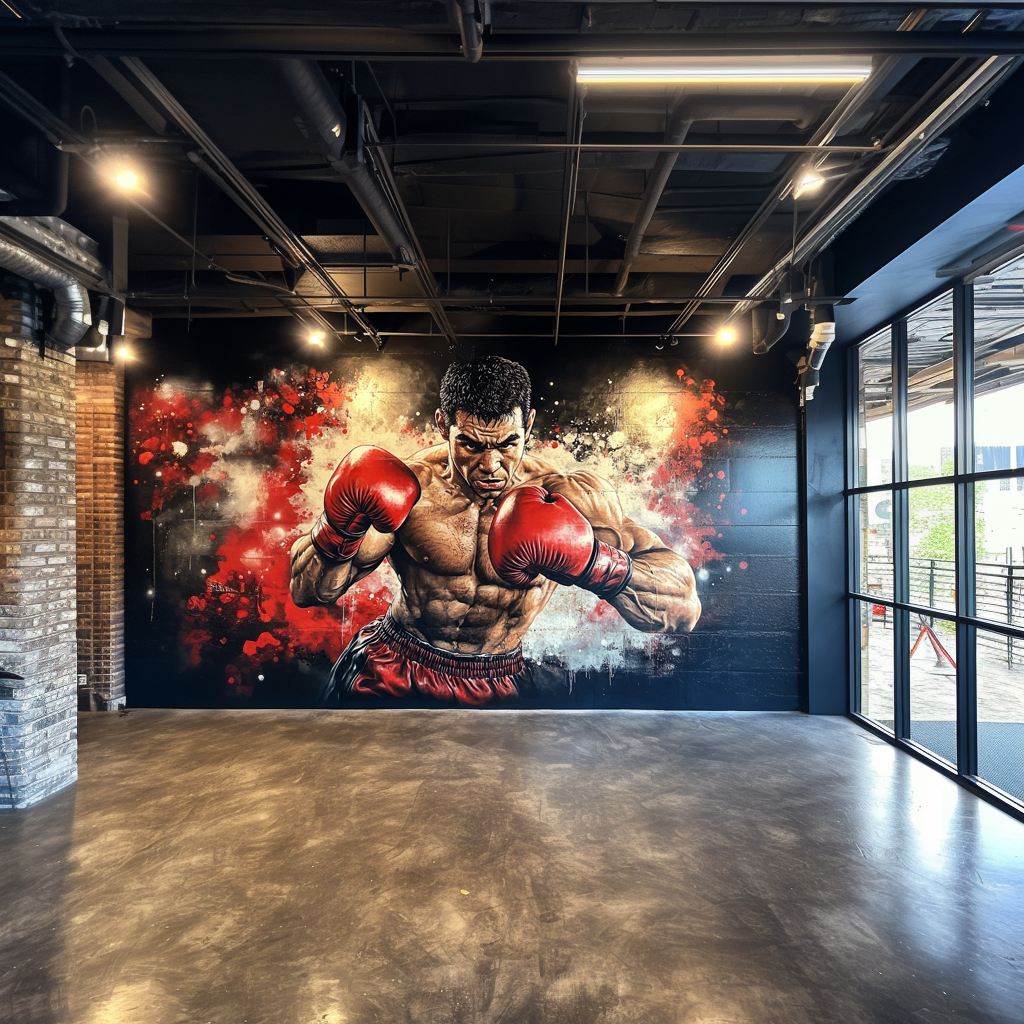 Illustration of a boxer in a gym, creating a motivating atmosphere for workouts.